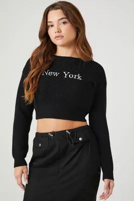 Women's Cropped New York Sweater in Black/White Small