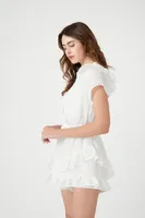 Women's Ruffle-Trim Keyhole Romper in White Small