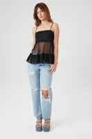 Women's Sheer Mesh Ruffle Cami in Black Small