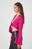 Women's Bell-Sleeve Tie-Front Top in Fuchsia Small