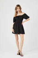 Women's Off-the-Shoulder Peasant Mini Dress in Black Small