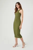 Women's Racerback Bodycon Midi Dress in Olive Small