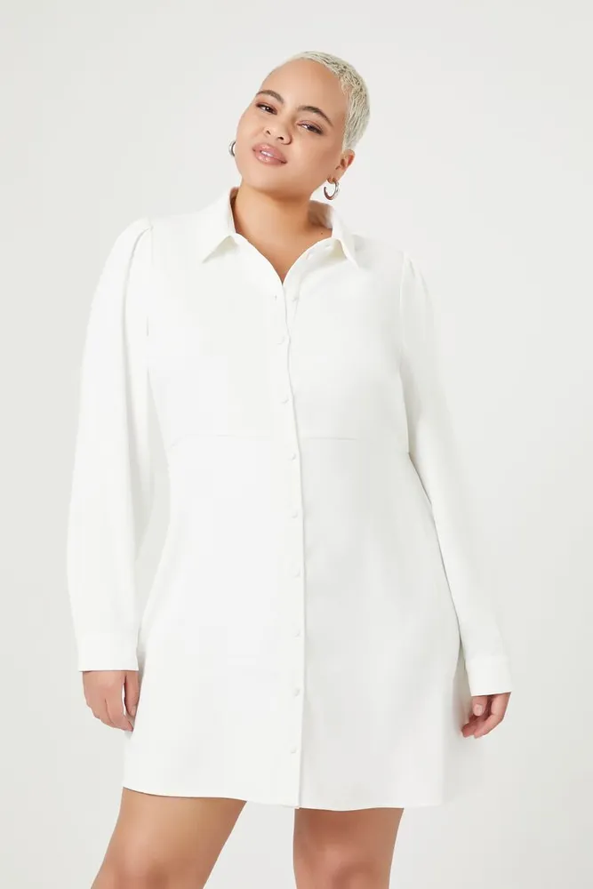 Women's Twill Mini Shirt Dress in Ivory, 0X