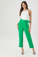 Women's Belted Straight-Leg Ankle Pants in Green, XL