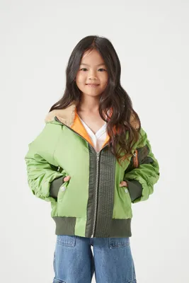 Girls Full-Zip Colorblock Jacket (Kids) in Olive, 13/14