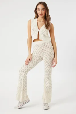 Women's Crochet Mid-Rise Flare Pants in Vanilla, XL