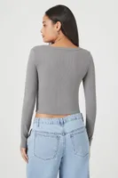 Women's Cropped Rib-Knit Cardigan Sweater in Dark Grey Large