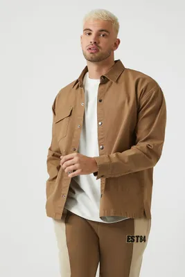 Men Long-Sleeve Pocket Shirt in Deep Taupe Small