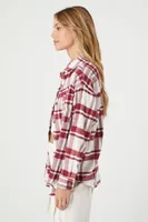 Women's Plaid Flannel Curved-Hem Shirt in Cream Large