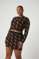 Women's Horse Print Sweater & Skirt Set in Black, 3X