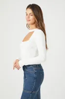 Women's Sweater-Knit Cutout Crop Top in White Large