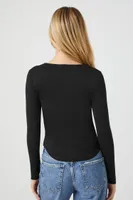 Women's Curved-Hem Henley Top in Black Small