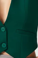 Women's Cropped Button-Front Vest in Emerald, XS