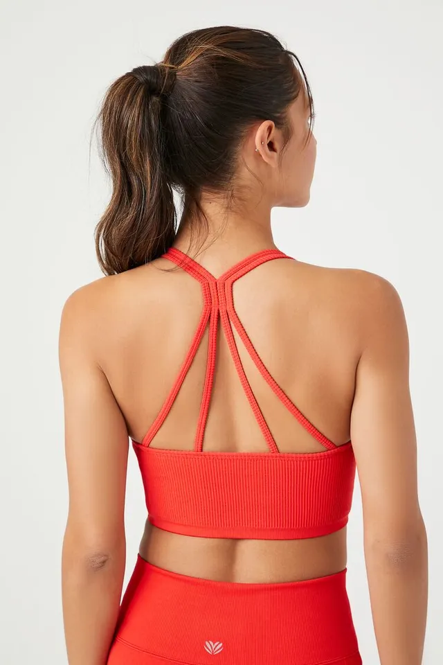 Forever 21 Women's Active Seamless Strappy Sports Bra in Fiery Red Medium