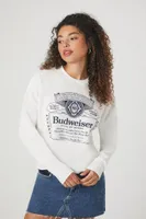 Women's Thermal Budweiser Graphic Crop Top in Cream Small