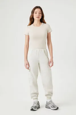 Women's Fleece Cargo Joggers in Oatmeal Medium