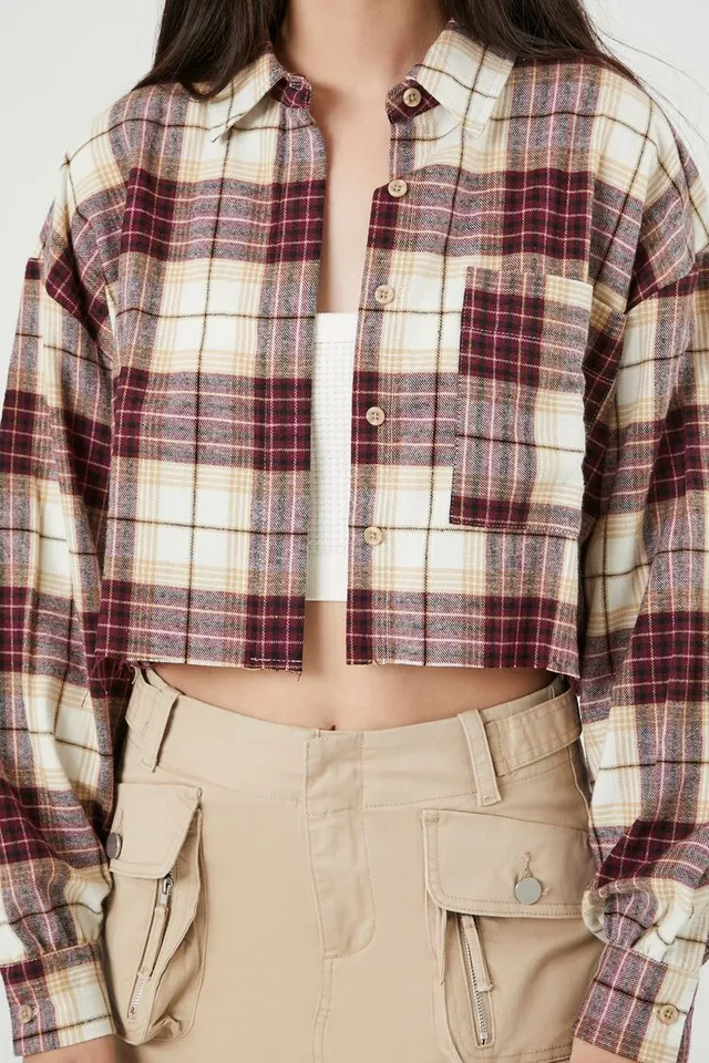 Forever 21 Women's Cropped Plaid Flannel Shirt