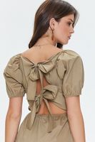 Women's Tie-Back Poplin Mini Dress in Brown Medium