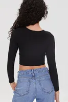 Women's Ribbed Surplice Crop Top in Black Small