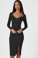 Women's Ribbed Combo Bodycon Midi Dress