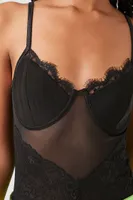 Women's Eyelash Lace Bustier Bodysuit in Black Large