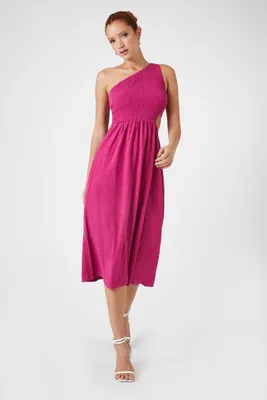 Women's One-Shoulder Cutout Midi Dress in Fuchsia, XS