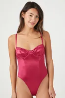 Women's Satin Sweetheart Lingerie Bodysuit in Sangria Medium