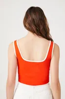 Women's Ringer Crop Top in Fiery Red/Cream Large