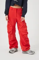 Women's Ruched Wide-Leg Cargo Pants in Red Small