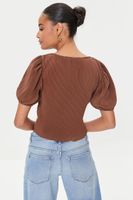 Women's Peasant-Sleeve Crop Top in Chocolate Medium