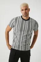 Men Striped Contrast Crew T-Shirt in Black/White, XXL