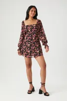 Women's Floral Long-Sleeve Mini Dress