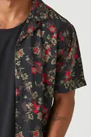 Men Floral Print Short-Sleeve Shirt in Black, XXL