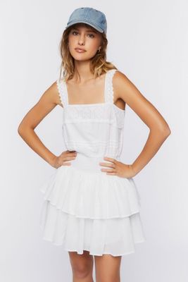 Women's Ruffled Tiered Mini Dress in White, XL