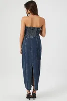 Women's Strapless Denim Midi Dress in Medium Denim Small