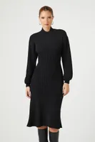 Women's Mock Neck Sweater Midi Dress in Black Small