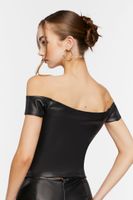 Women's Faux Leather Cutout Crop Top in Black Small