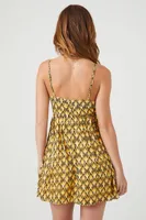 Women's Abstract Print Studded Mini Dress in Yellow Small