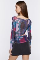 Women's Asymmetrical Abstract Print Top in Purple Small