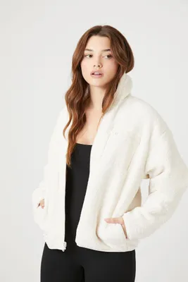 Women's Faux Shearling Zip-Up Jacket in Vanilla Large