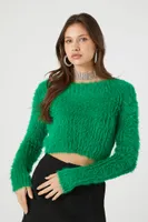 Women's Fuzzy Knit Cropped Sweater in Jelly Bean Large