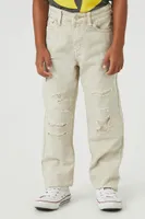 Kids Distressed Slim-Fit Jeans (Girls + Boys) in Taupe, 13/14