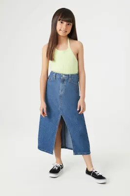 Girls Denim Midi Skirt (Kids) in Dark Denim, 11/12