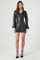 Women's Faux Leather Mini Shirt Dress in Black Small