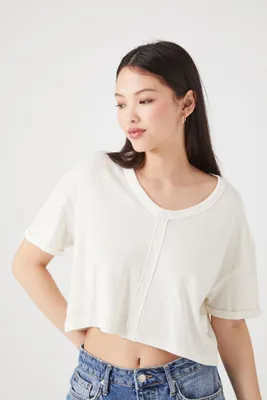 Women's Drop-Sleeve Cropped T-Shirt in White Small