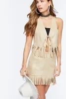 Women's Faux Suede Fringe Skirt in Cappuccino Small