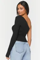 Women's One-Shoulder Sweater-Knit Top in Black Medium