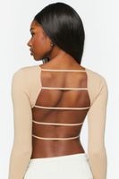 Women's Ladder Cutout Long-Sleeve Crop Top in Taupe, M/L