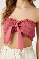 Women's Smocked Tie-Front Crop Top