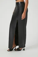 Women's Faux Leather Slit Midi Skirt in Black Small